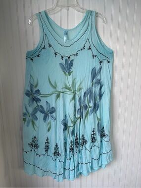Ocean Breezy Light Blue Floral Sleeveless Women's Beachy Dress (Free Size)